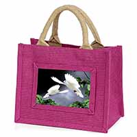 Beautiful White Doves Little Girls Small Pink Jute Shopping Bag