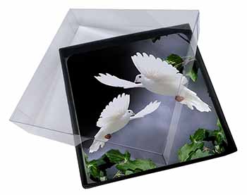 4x Beautiful White Doves Picture Table Coasters Set in Gift Box