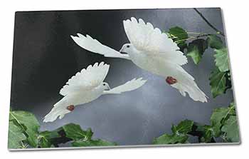 Large Glass Cutting Chopping Board Beautiful White Doves