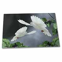 Large Glass Cutting Chopping Board Beautiful White Doves