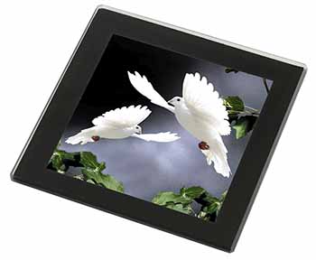 Beautiful White Doves Black Rim High Quality Glass Coaster