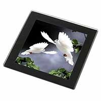 Beautiful White Doves Black Rim High Quality Glass Coaster