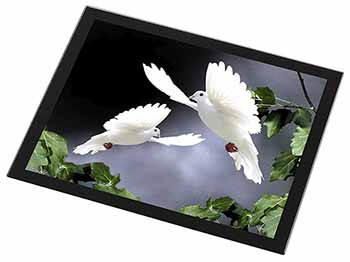 Beautiful White Doves Black Rim High Quality Glass Placemat