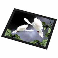 Beautiful White Doves Black Rim High Quality Glass Placemat