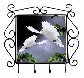 Beautiful White Doves Wrought Iron Key Holder Hooks