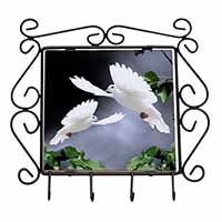 Beautiful White Doves Wrought Iron Key Holder Hooks