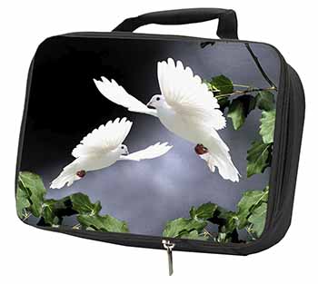 Beautiful White Doves Black Insulated School Lunch Box/Picnic Bag