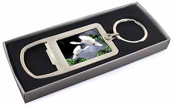Beautiful White Doves Chrome Metal Bottle Opener Keyring in Box