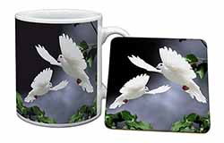 Beautiful White Doves Mug and Coaster Set