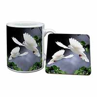 Beautiful White Doves Mug and Coaster Set