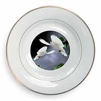 Beautiful White Doves Gold Rim Plate Printed Full Colour in Gift Box