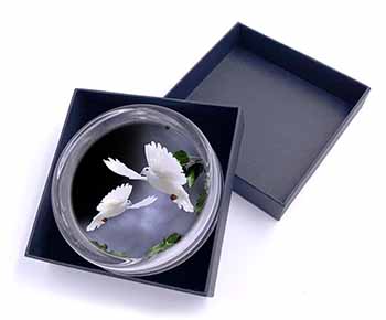 Beautiful White Doves Glass Paperweight in Gift Box