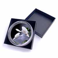 Beautiful White Doves Glass Paperweight in Gift Box