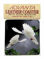 Beautiful White Doves Single Leather Photo Coaster