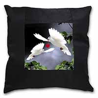 White Doves+ Red Heart Black Satin Feel Scatter Cushion
