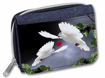 White Doves+ Red Heart Unisex Denim Purse Wallet