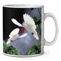 White Doves+ Red Heart Ceramic 10oz Coffee Mug/Tea Cup