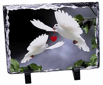 White Doves+ Red Heart, Stunning Photo Slate
