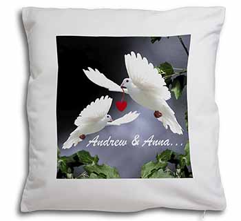 Doves Personalised Valentines Day Gift Soft White Velvet Feel Scatter Cushion