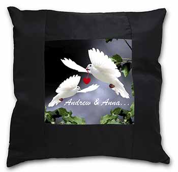 Doves Personalised Valentines Day Gift Black Satin Feel Scatter Cushion