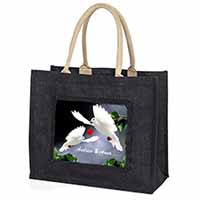 Doves Personalised Valentines Day Gift Large Black Jute Shopping Bag