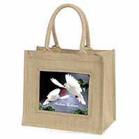 Doves Personalised Valentines Day Gift Large Natural Jute Shopping Bag