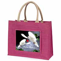 Doves Personalised Valentines Day Gift Large Pink Jute Shopping Bag