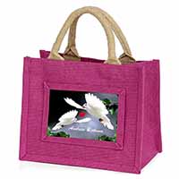 Doves Personalised Valentines Day Gift Little Girls Small Pink Jute Shopping Bag