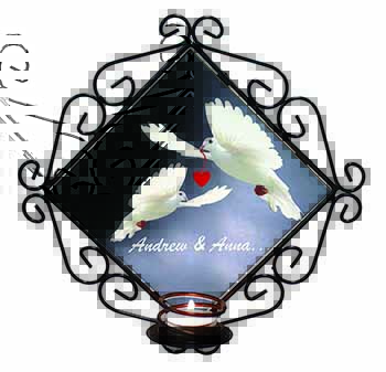 Doves Personalised Valentines Day Gift Wrought Iron Wall Art Candle Holder