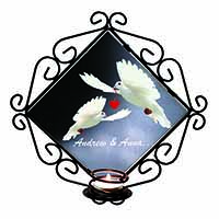Doves Personalised Valentines Day Gift Wrought Iron Wall Art Candle Holder