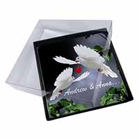 4x Doves Personalised Valentines Day Gift Picture Table Coasters Set in Gift Box