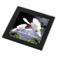 Doves Personalised Valentines Day Gift Black Rim High Quality Glass Coaster