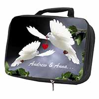 Doves Personalised Valentines Day Gift Black Insulated School Lunch Box/Picnic B