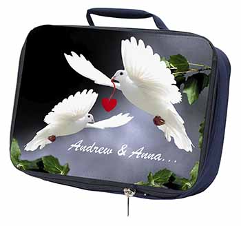 Doves Personalised Valentines Day Gift Navy Insulated School Lunch Box/Picnic Ba