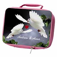 Doves Personalised Valentines Day Gift Insulated Pink School Lunch Box/Picnic Ba