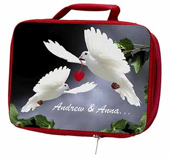 Doves Personalised Valentines Day Gift Insulated Red School Lunch Box/Picnic Bag