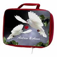 Doves Personalised Valentines Day Gift Insulated Red School Lunch Box/Picnic Bag