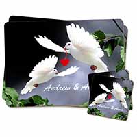 Doves Personalised Valentines Day Gift Twin 2x Placemats and 2x Coasters Set in 