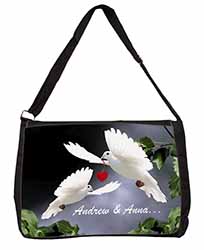 Doves Personalised Valentines Day Gift Large Black Laptop Shoulder Bag School/Co
