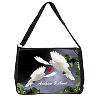 Doves Personalised Valentines Day Gift Large Black Laptop Shoulder Bag School/Co