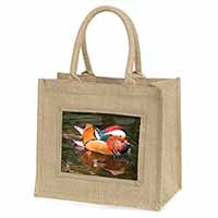 Lucky Mandarin Duck Natural/Beige Jute Large Shopping Bag