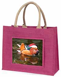 Lucky Mandarin Duck Large Pink Jute Shopping Bag