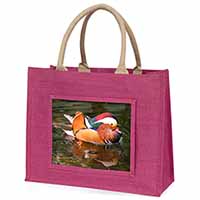 Lucky Mandarin Duck Large Pink Jute Shopping Bag