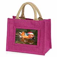 Lucky Mandarin Duck Little Girls Small Pink Jute Shopping Bag