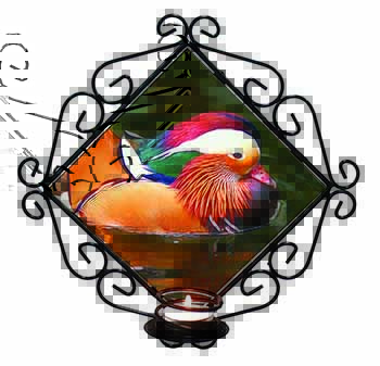 Lucky Mandarin Duck Wrought Iron Wall Art Candle Holder