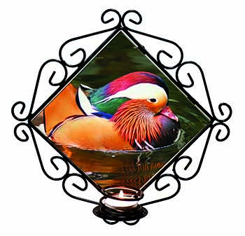 Lucky Mandarin Duck Wrought Iron Wall Art Candle Holder