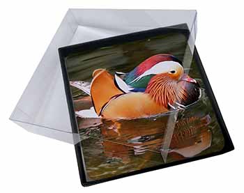 4x Lucky Mandarin Duck Picture Table Coasters Set in Gift Box