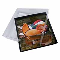 4x Lucky Mandarin Duck Picture Table Coasters Set in Gift Box