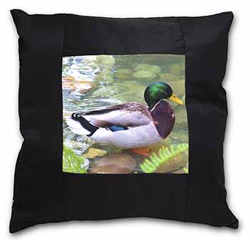 Mallard Duck by Stream Black Satin Feel Scatter Cushion