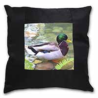 Mallard Duck by Stream Black Satin Feel Scatter Cushion